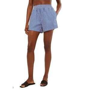 WeWoreWhat Striped Elastic Linen Shorts Sz L Womens NWOT Blue & White Stripe